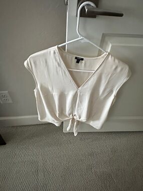 Express Cream Tie-Front V-Neck Crop Top